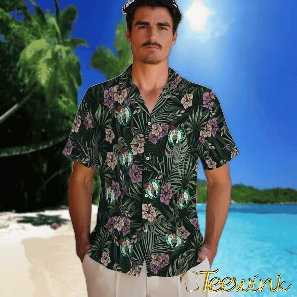Hibiscus Leaves Pattern Boston Celtics Hawaiian Shirt image 2 Hibiscus Leaves Pattern Boston Celtics Hawaiian Shirt image 2