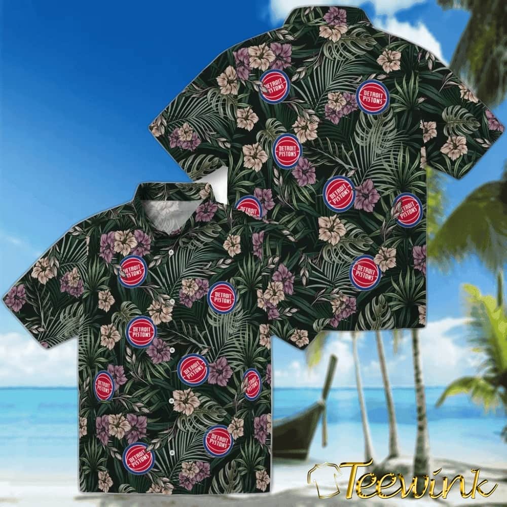 Hibiscus Leaves Pattern Detroit Pistons Hawaiian Shirt image 3 Hibiscus Leaves Pattern Detroit Pistons Hawaiian Shirt image 3