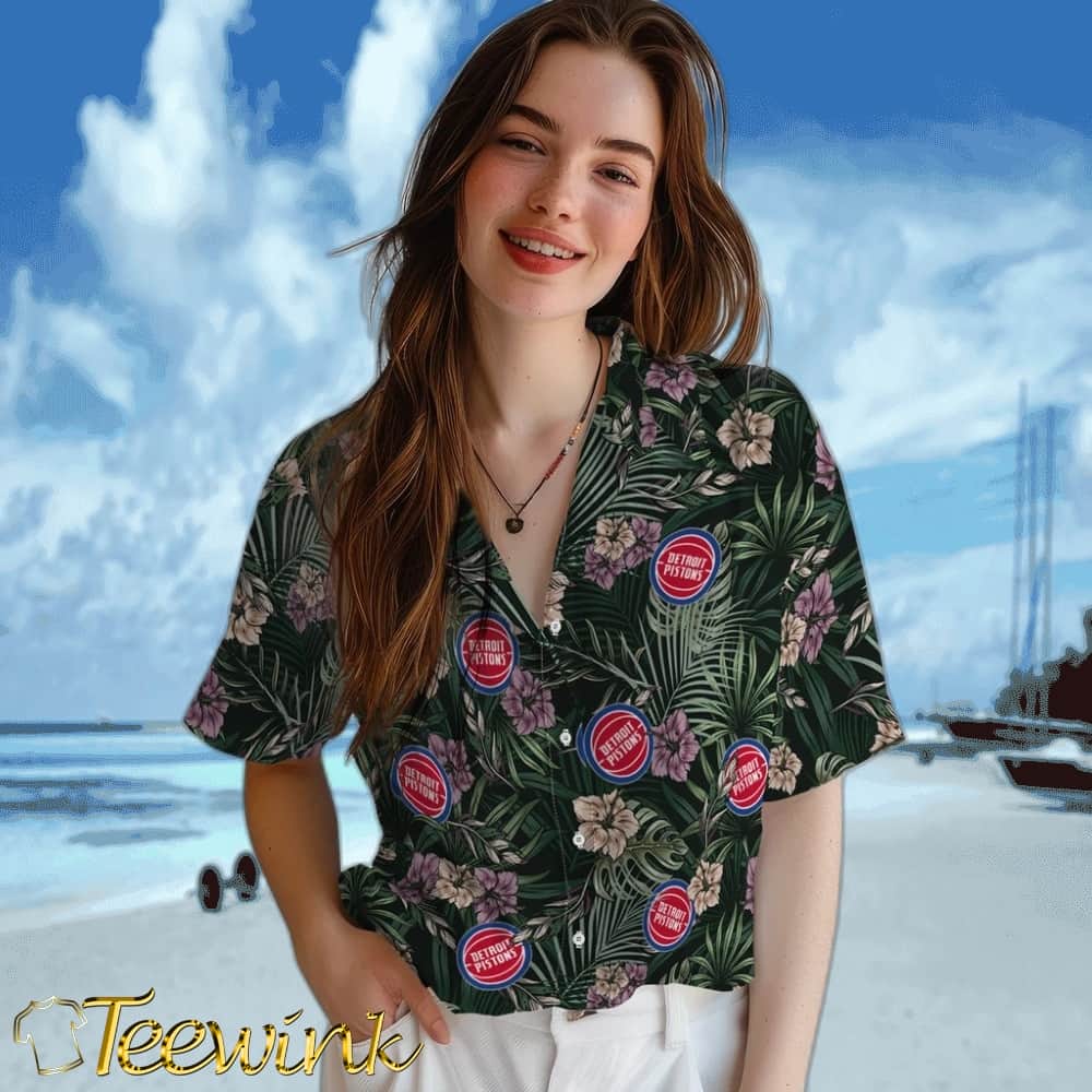 Hibiscus Leaves Pattern Detroit Pistons Hawaiian Shirt image 4 Hibiscus Leaves Pattern Detroit Pistons Hawaiian Shirt image 4