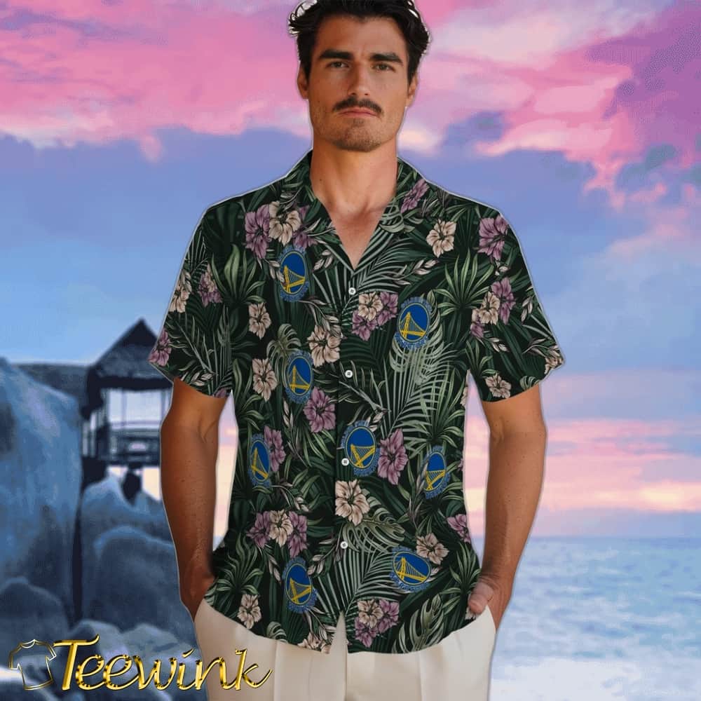 Hibiscus Leaves Pattern Golden State Warriors Hawaiian Shirt image 2 Hibiscus Leaves Pattern Golden State Warriors Hawaiian Shirt image 2