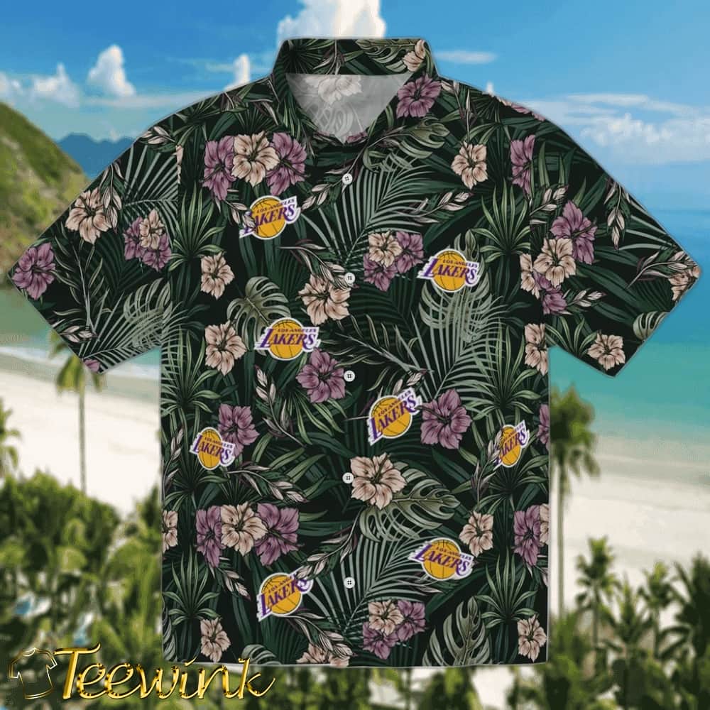 Hibiscus Leaves Pattern Los Angeles Lakers Hawaiian Shirt