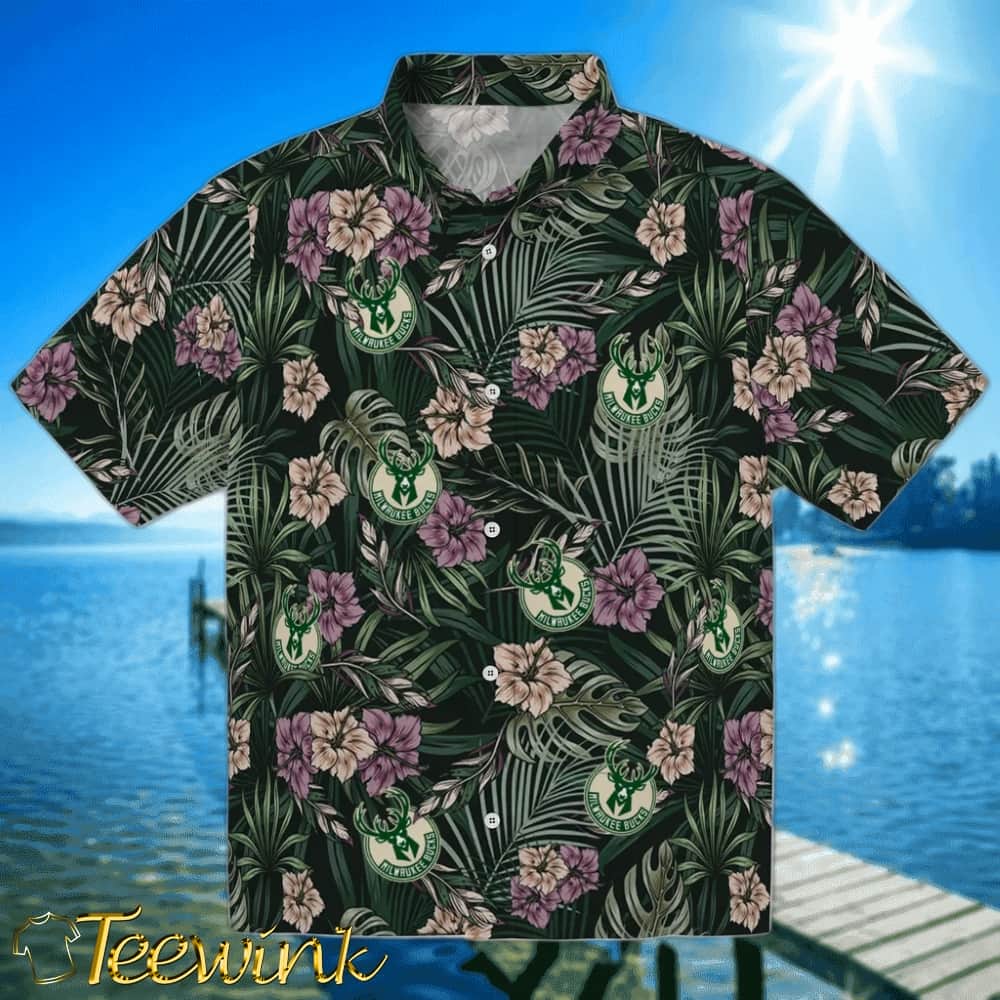 Hibiscus Leaves Pattern Milwaukee Bucks Hawaiian Shirt