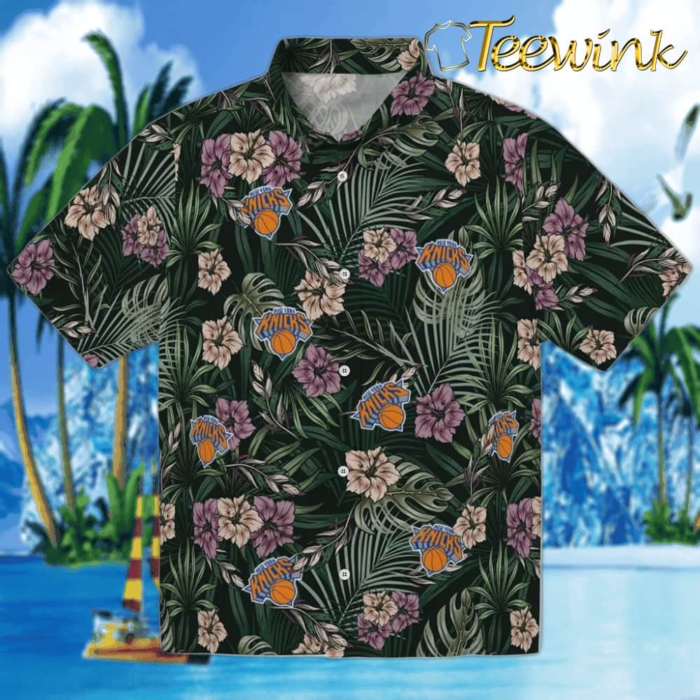 Hibiscus Leaves Pattern New York Knicks Hawaiian Shirt