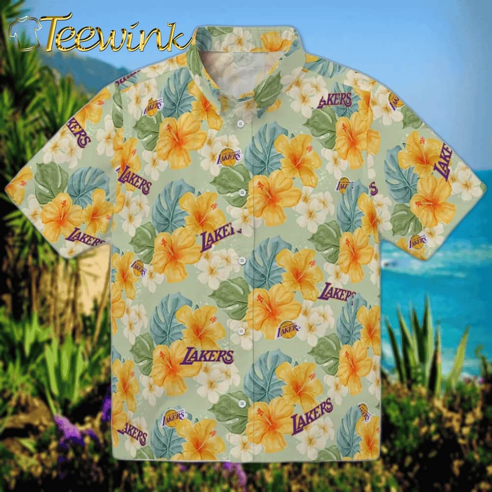 Hibiscus Motif Los Angeles Lakers Hawaiian Shirt