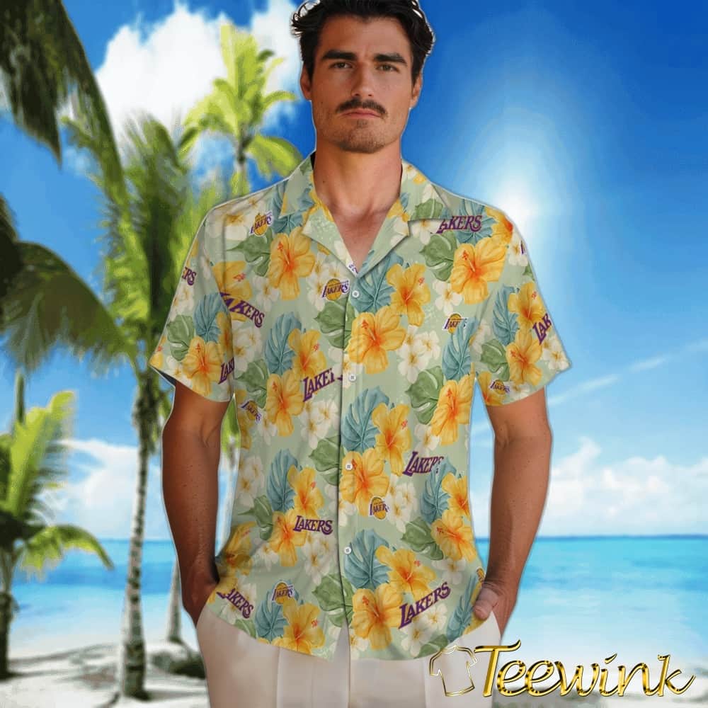 Hibiscus Mood Los Angeles Lakers Hawaiian Shirt image 2 Hibiscus Mood Los Angeles Lakers Hawaiian Shirt image 2