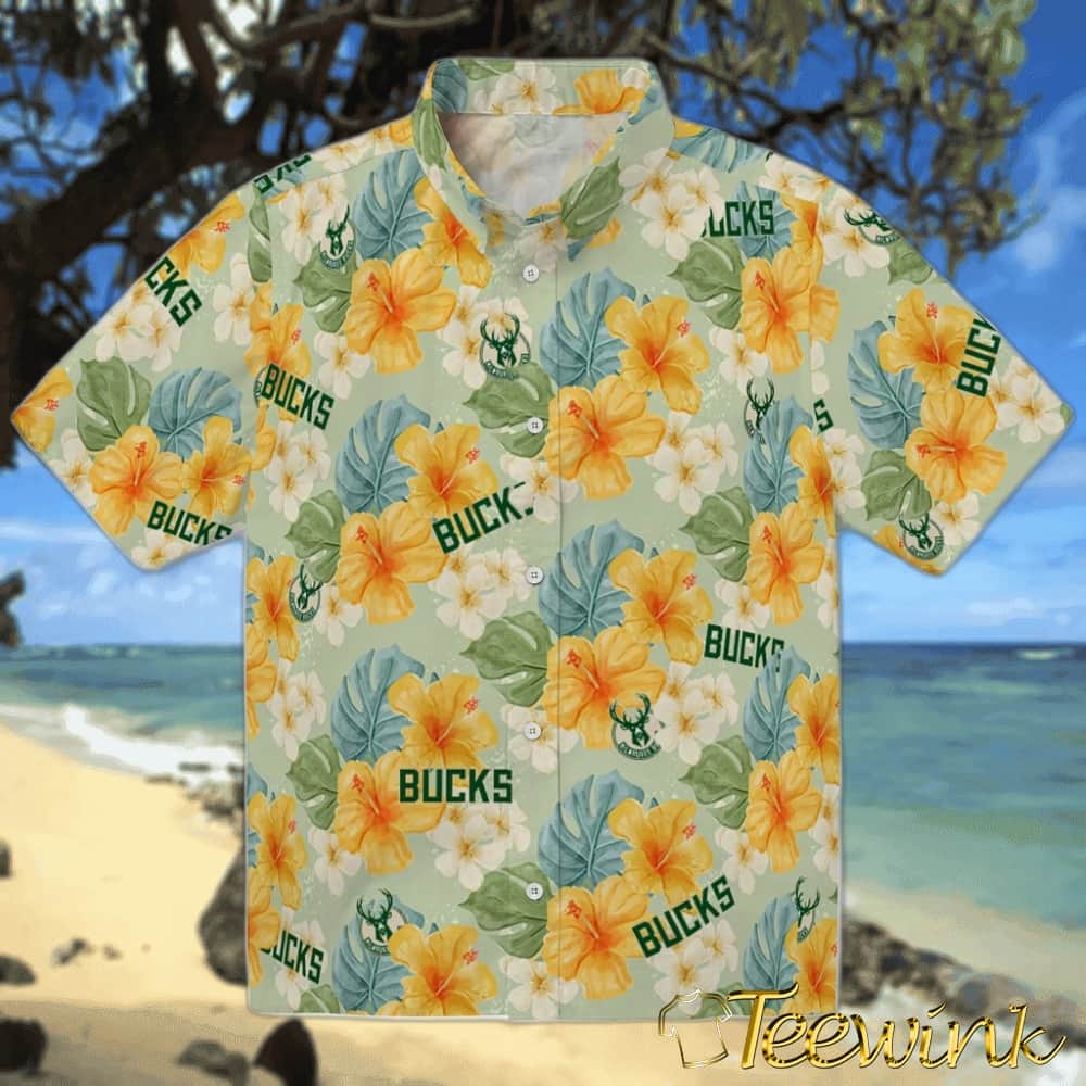 Hibiscus Leaves Pattern Milwaukee Bucks Hawaiian Shirt
