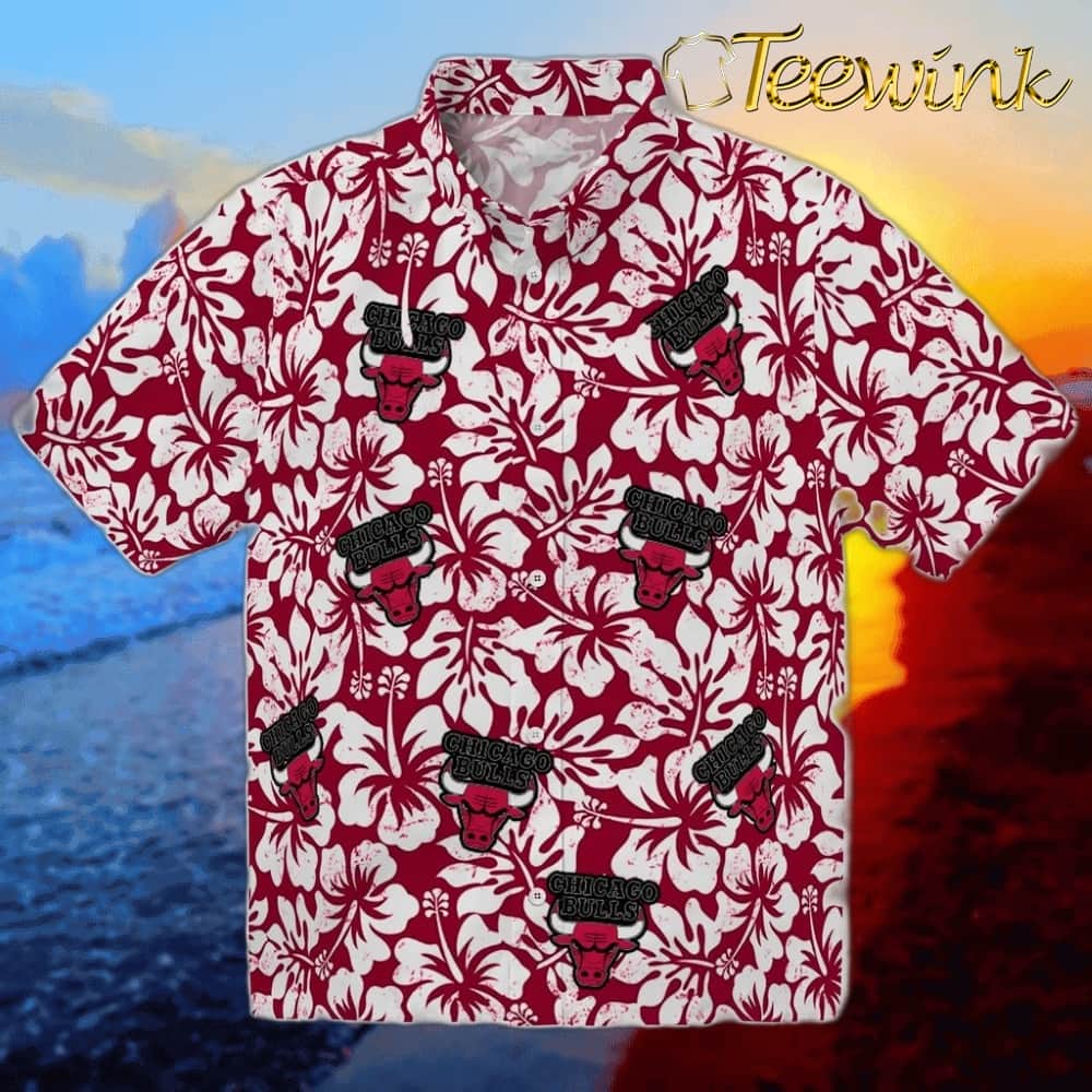 Hibiscus Motif Chicago Bulls Hawaiian Shirt