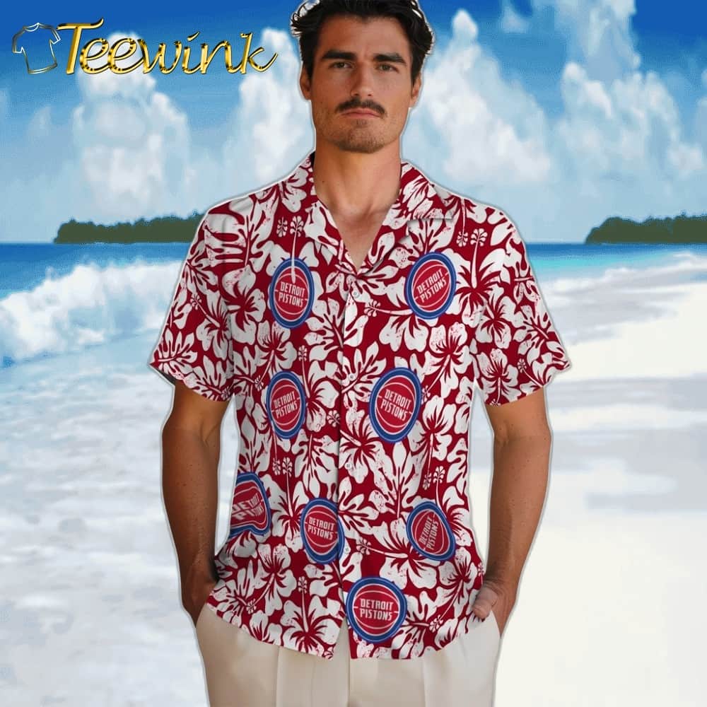 Hibiscus Motif Detroit Pistons Hawaiian Shirt image 2 Hibiscus Motif Detroit Pistons Hawaiian Shirt image 2