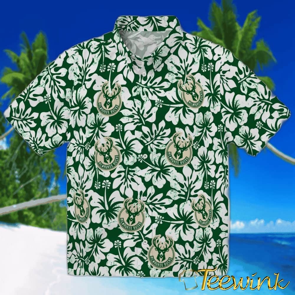 Hibiscus Motif Milwaukee Bucks Hawaiian Shirt