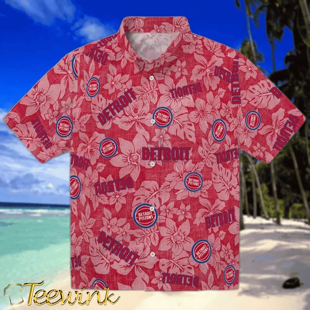 Hibiscus Oasis Detroit Pistons Hawaiian Shirt
