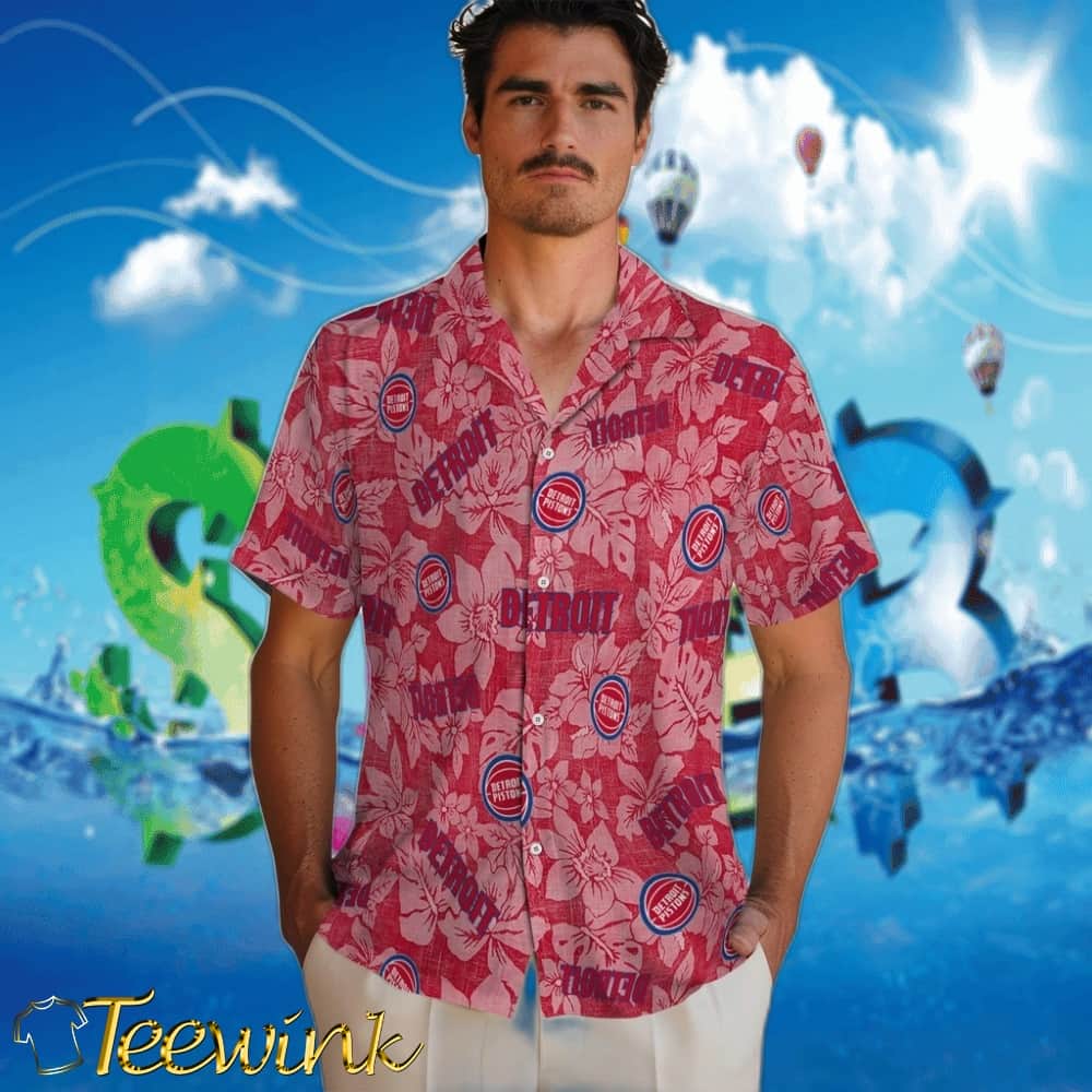 Hibiscus Oasis Detroit Pistons Hawaiian Shirt image 2 Hibiscus Oasis Detroit Pistons Hawaiian Shirt image 2