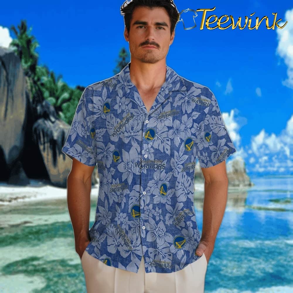 Hibiscus Oasis Golden State Warriors Hawaiian Shirt image 2 Hibiscus Oasis Golden State Warriors Hawaiian Shirt image 2