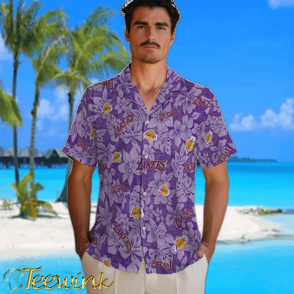 Hibiscus Oasis Los Angeles Lakers Hawaiian Shirt image 2 Hibiscus Oasis Los Angeles Lakers Hawaiian Shirt image 2