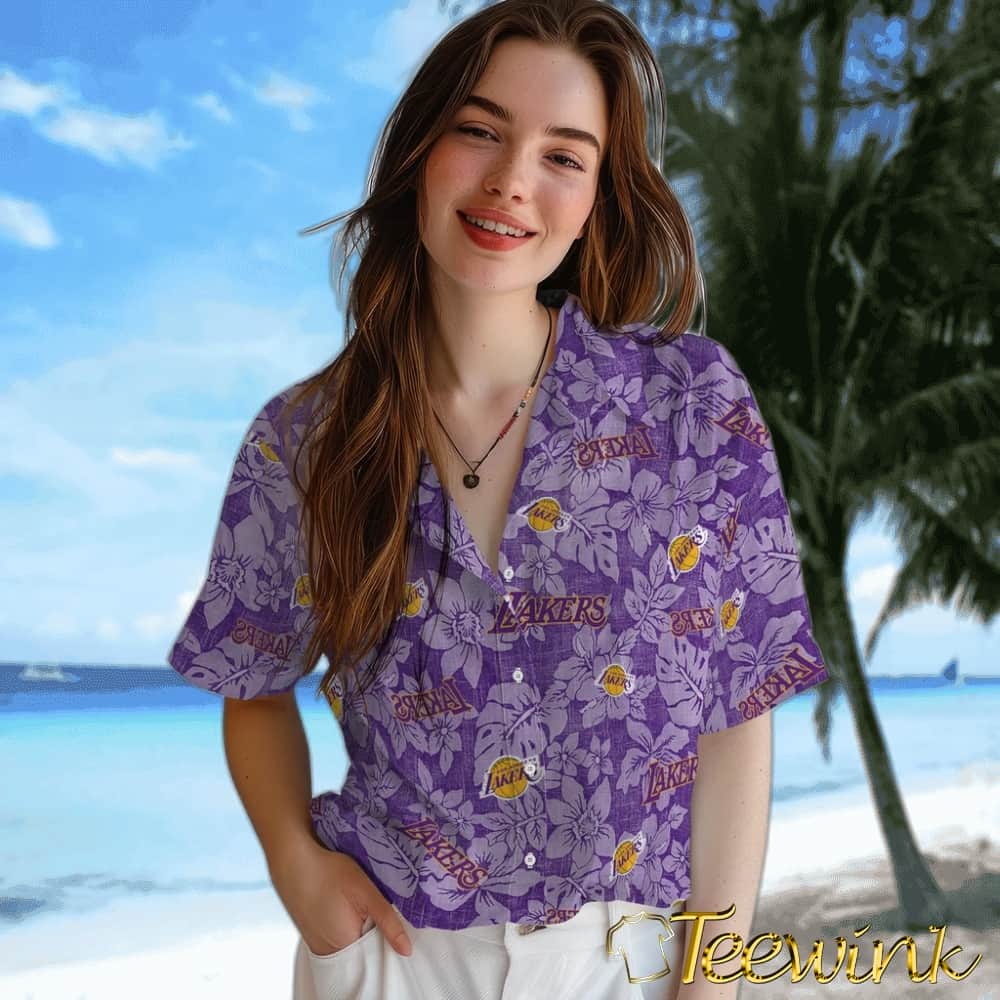 Hibiscus Oasis Los Angeles Lakers Hawaiian Shirt image 4 Hibiscus Oasis Los Angeles Lakers Hawaiian Shirt image 4