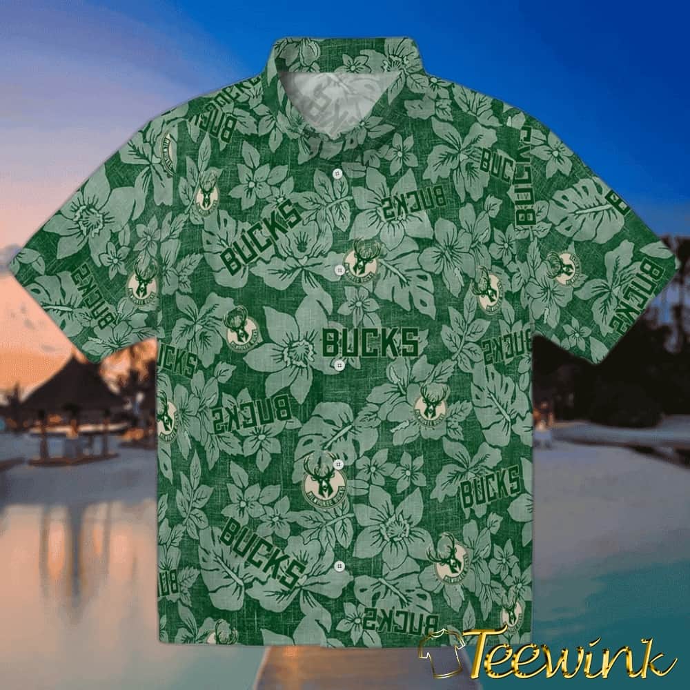 Hibiscus Overlay Milwaukee Bucks Hawaiian Shirt