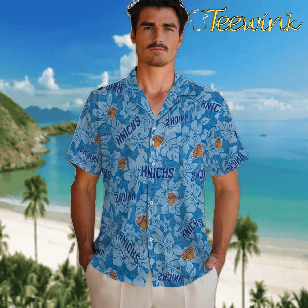 Hibiscus Oasis New York Knicks Hawaiian Shirt image 2 Hibiscus Oasis New York Knicks Hawaiian Shirt image 2