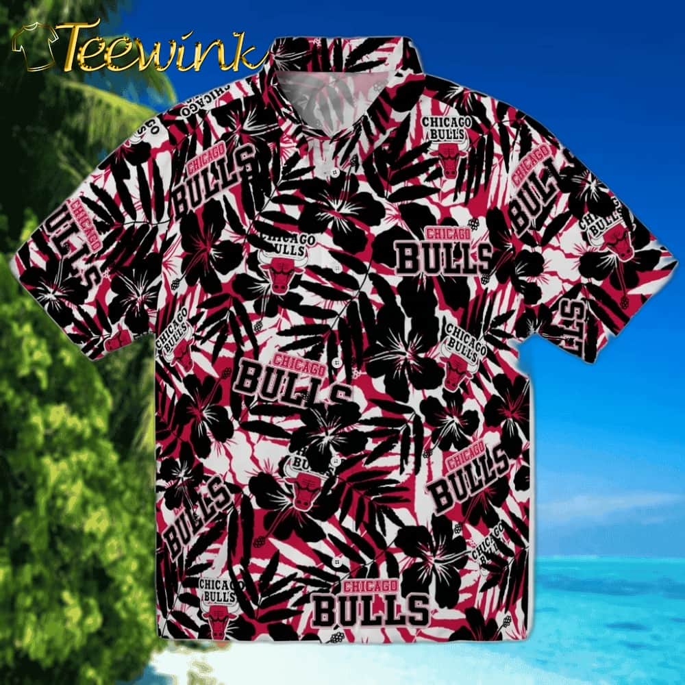 Hibiscus Overlay Chicago Bulls Hawaiian Shirt