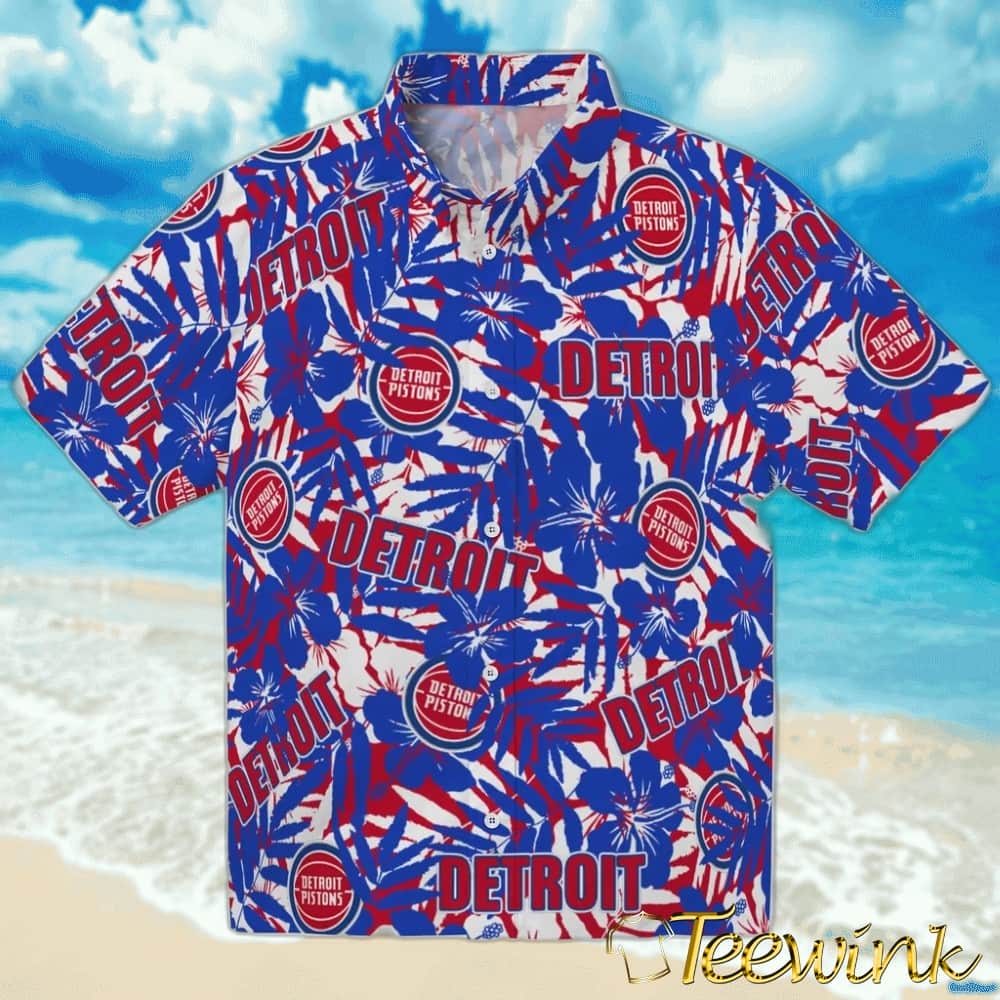 Hibiscus Oasis Detroit Pistons Hawaiian Shirt Hibiscus Oasis Detroit Pistons Hawaiian Shirt