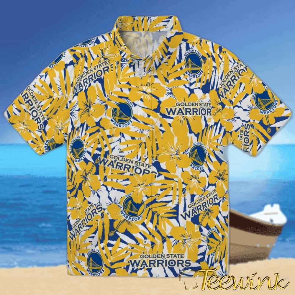Hibiscus Overlay Golden State Warriors Hawaiian Shirt