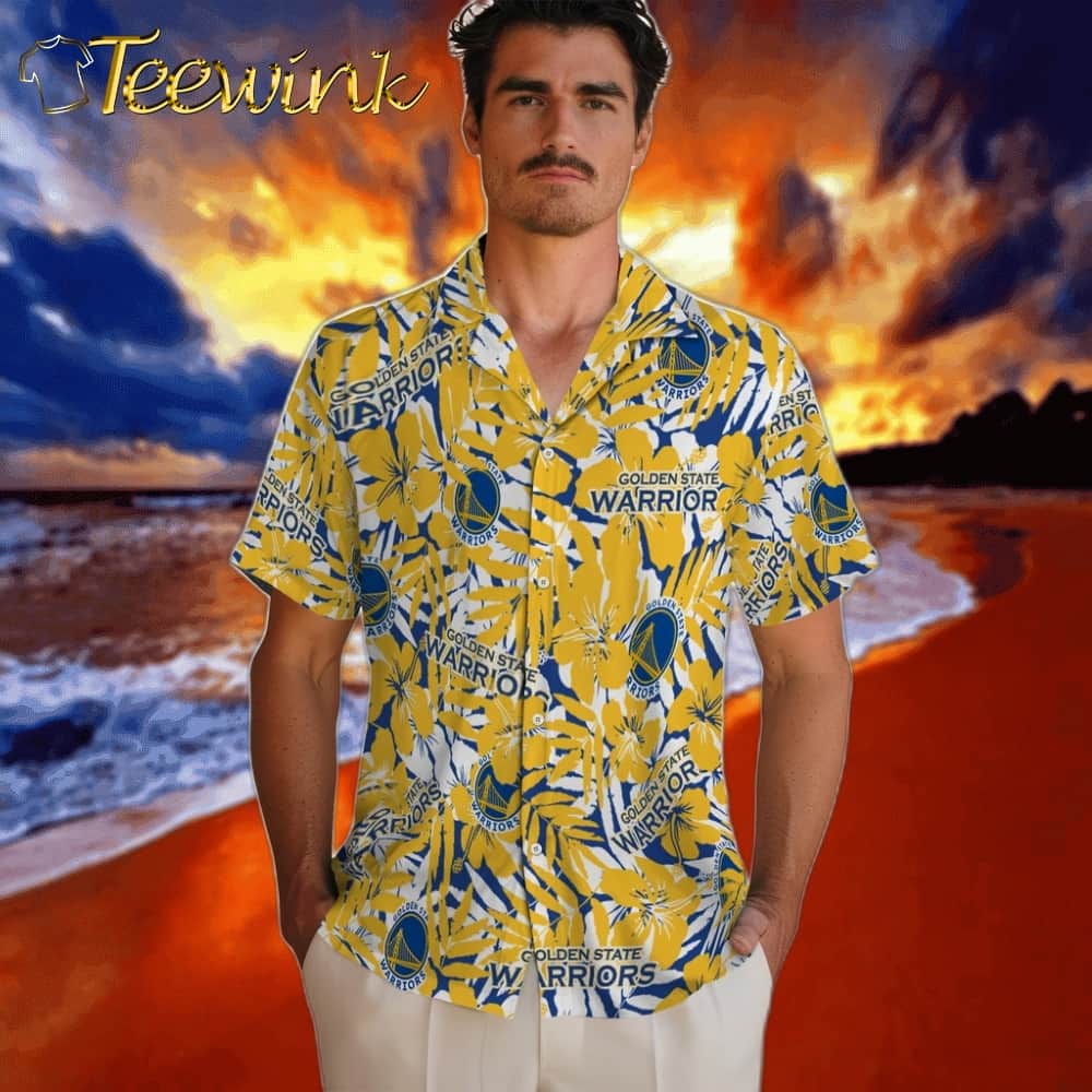 Hibiscus Overlay Golden State Warriors Hawaiian Shirt image 2 Hibiscus Overlay Golden State Warriors Hawaiian Shirt image 2