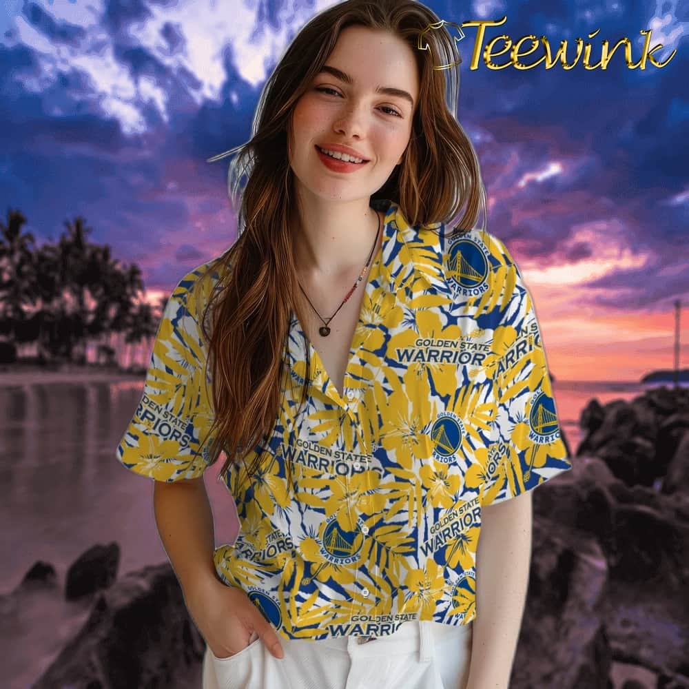 Hibiscus Overlay Golden State Warriors Hawaiian Shirt image 4 Hibiscus Overlay Golden State Warriors Hawaiian Shirt image 4