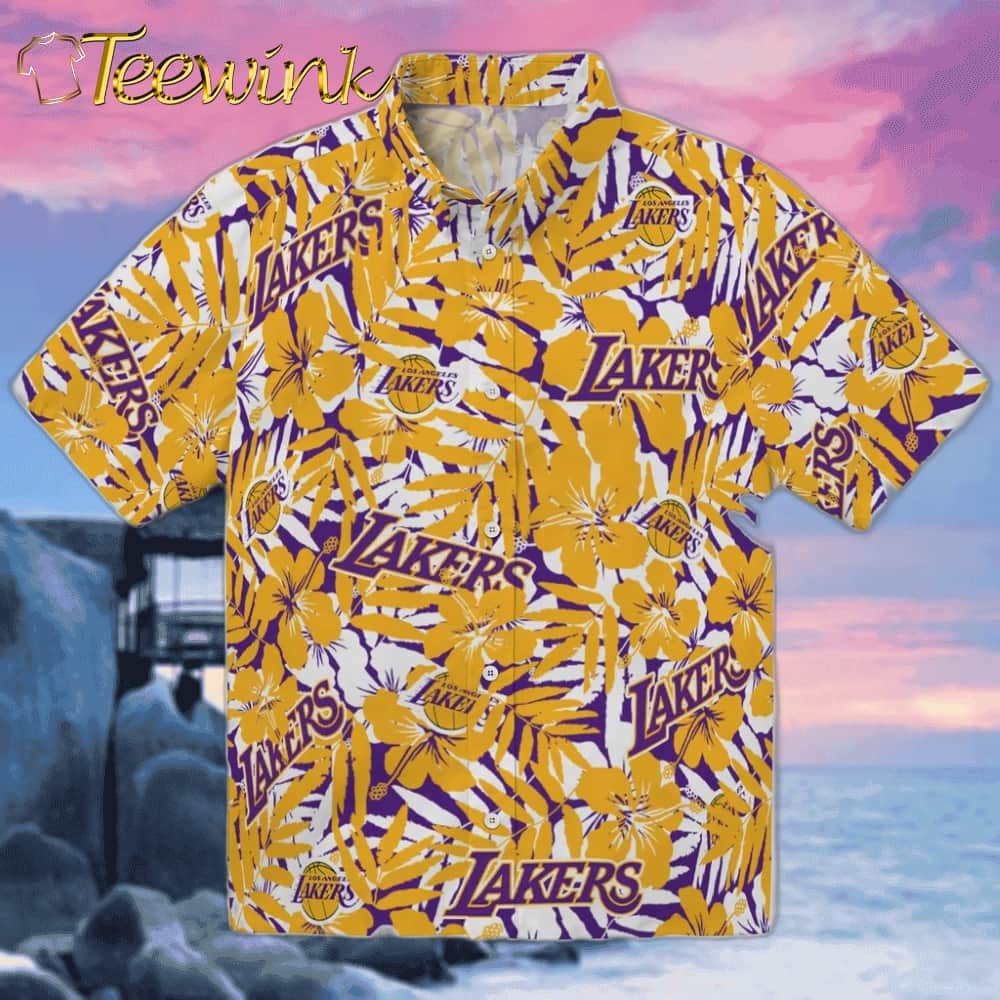 Hibiscus Overlay Los Angeles Lakers Hawaiian Shirt
