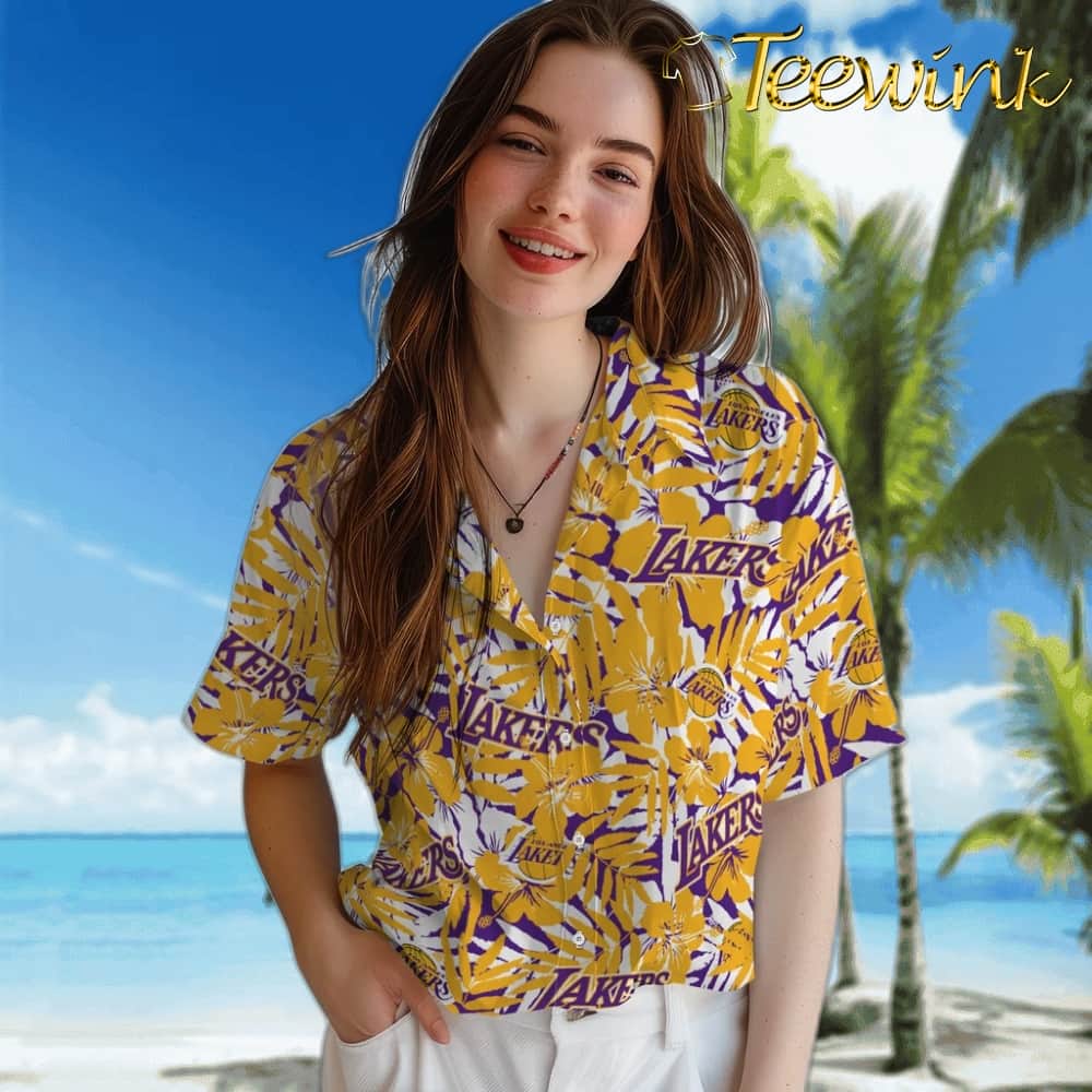 Hibiscus Overlay Los Angeles Lakers Hawaiian Shirt image 4 Hibiscus Overlay Los Angeles Lakers Hawaiian Shirt image 4