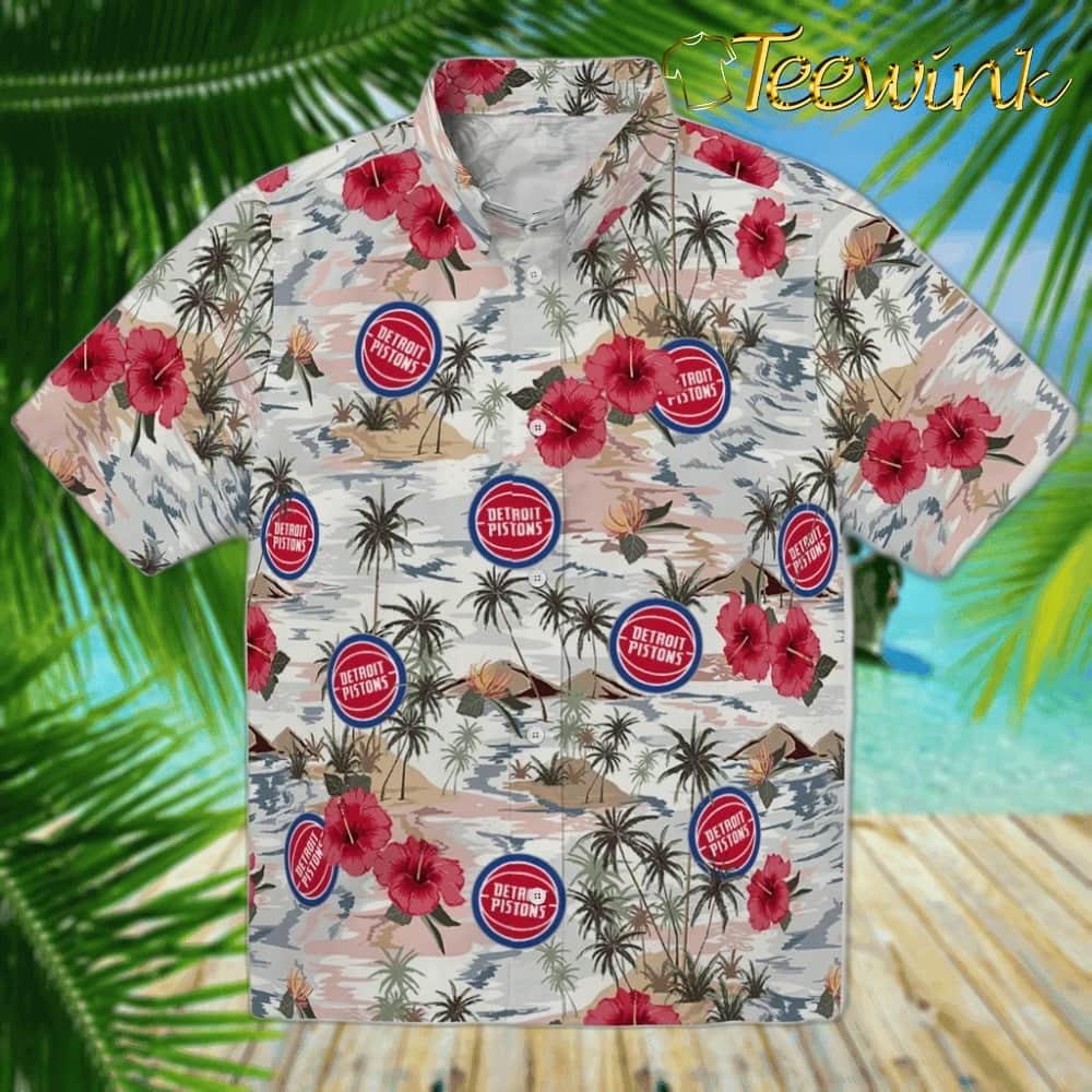 Hibiscus Seaside Detroit Pistons Hawaiian Shirt