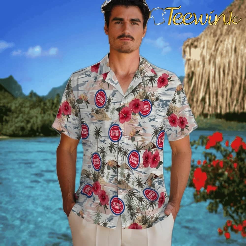 Hibiscus Seaside Detroit Pistons Hawaiian Shirt image 2 Hibiscus Seaside Detroit Pistons Hawaiian Shirt image 2