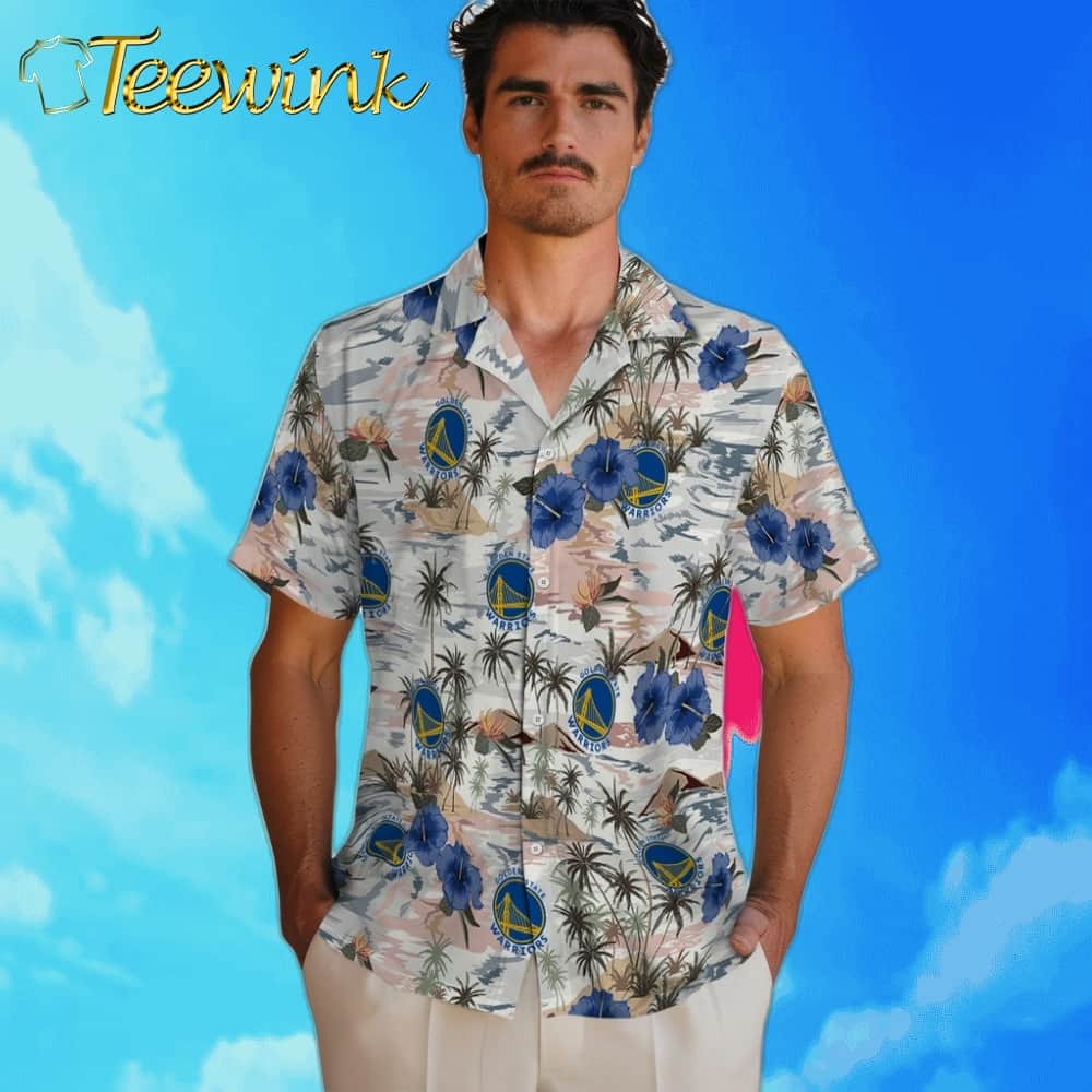 Hibiscus Seaside Golden State Warriors Hawaiian Shirt image 2 Hibiscus Seaside Golden State Warriors Hawaiian Shirt image 2