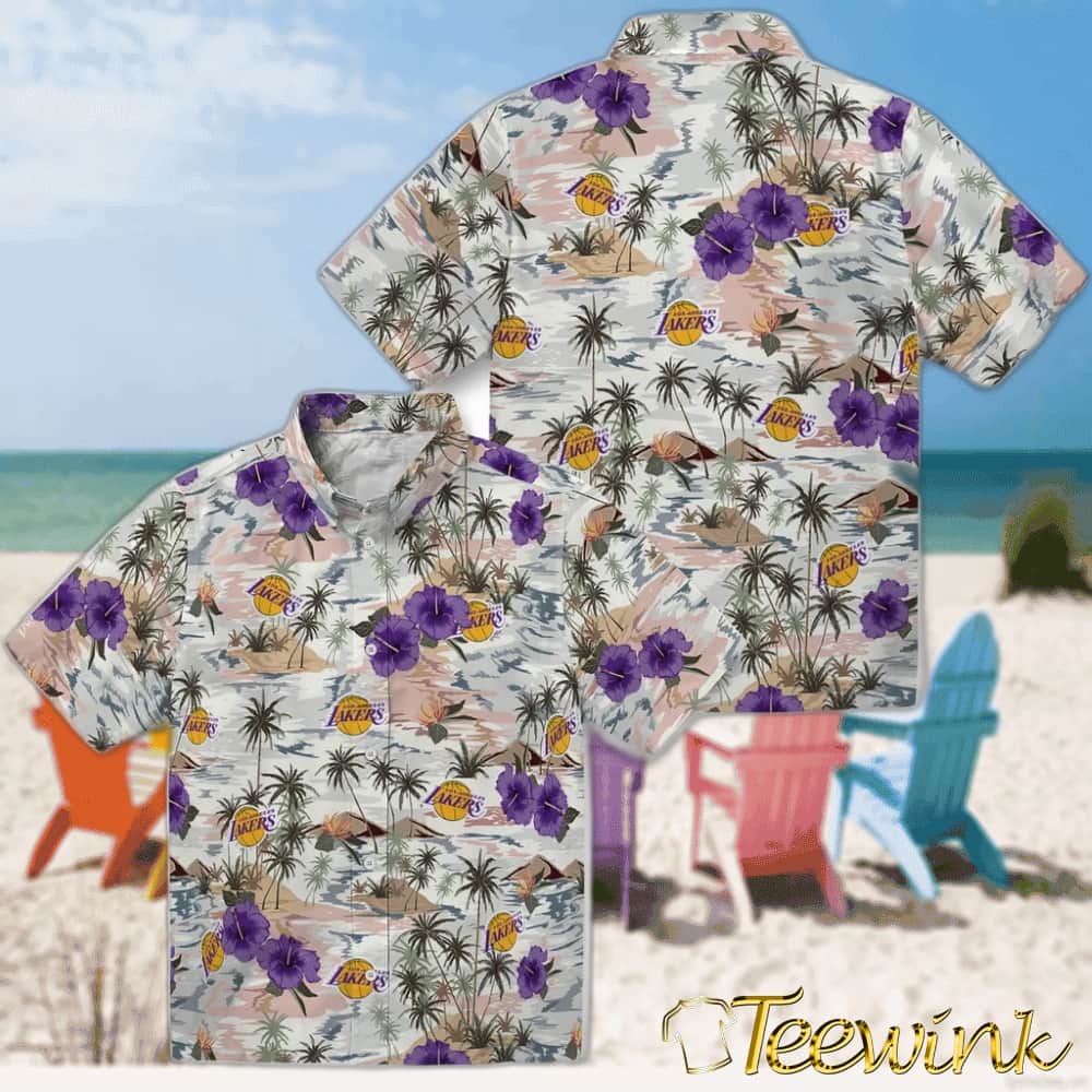 Hibiscus Seaside Los Angeles Lakers Hawaiian Shirt image 3 Hibiscus Seaside Los Angeles Lakers Hawaiian Shirt image 3