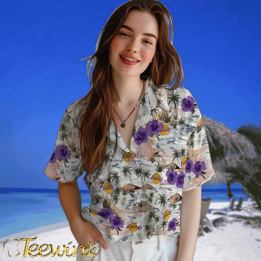 Hibiscus Seaside Los Angeles Lakers Hawaiian Shirt image 4 Hibiscus Seaside Los Angeles Lakers Hawaiian Shirt image 4