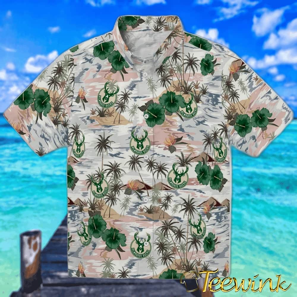 Hibiscus Seaside Milwaukee Bucks Hawaiian Shirt