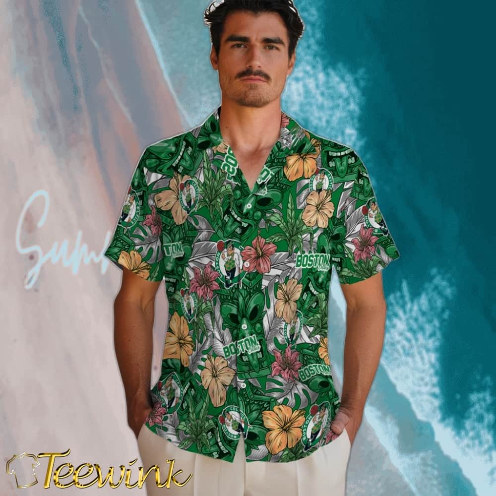 Hibiscus Tiki Jungle Boston Celtics Hawaiian Shirt image 2 Hibiscus Tiki Jungle Boston Celtics Hawaiian Shirt image 2