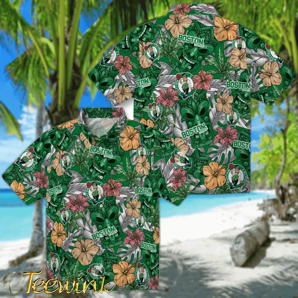 Hibiscus Tiki Jungle Boston Celtics Hawaiian Shirt image 3 Hibiscus Tiki Jungle Boston Celtics Hawaiian Shirt image 3