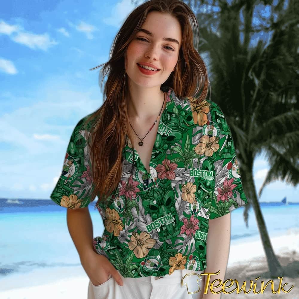 Hibiscus Tiki Jungle Boston Celtics Hawaiian Shirt image 4 Hibiscus Tiki Jungle Boston Celtics Hawaiian Shirt image 4