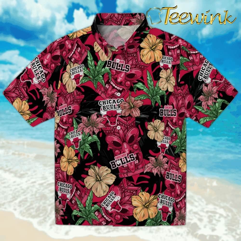 Hibiscus Tiki Jungle Chicago Bulls Hawaiian Shirt