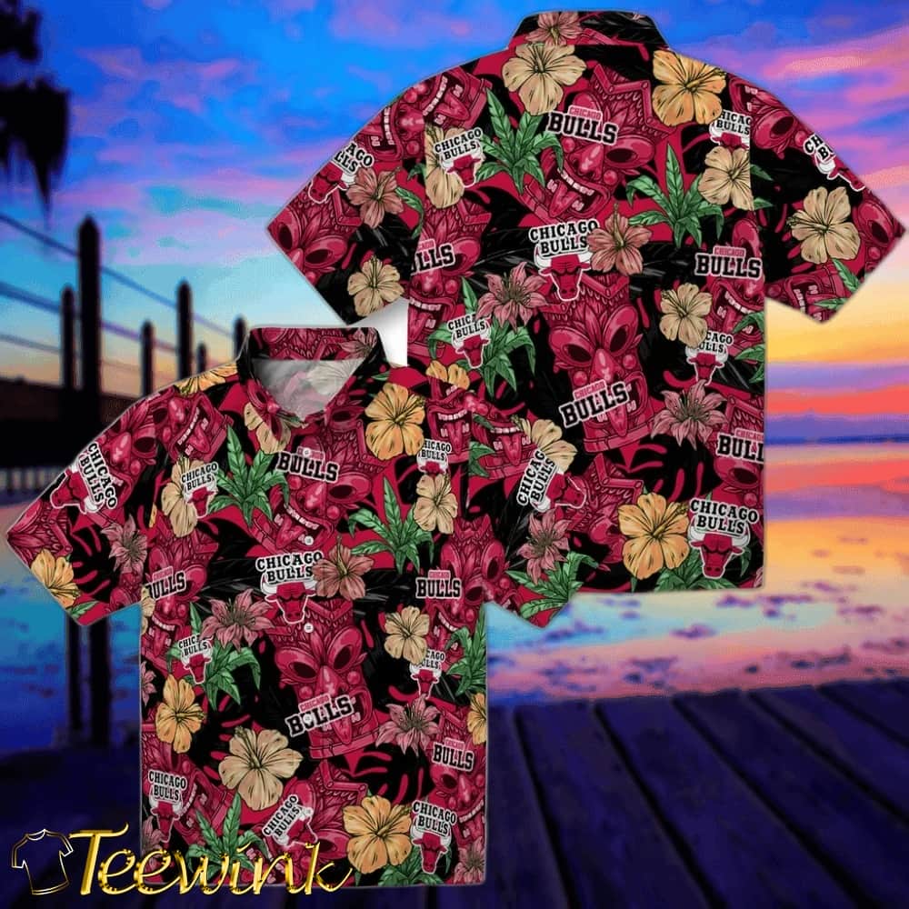 Hibiscus Tiki Jungle Chicago Bulls Hawaiian Shirt image 3 Hibiscus Tiki Jungle Chicago Bulls Hawaiian Shirt image 3