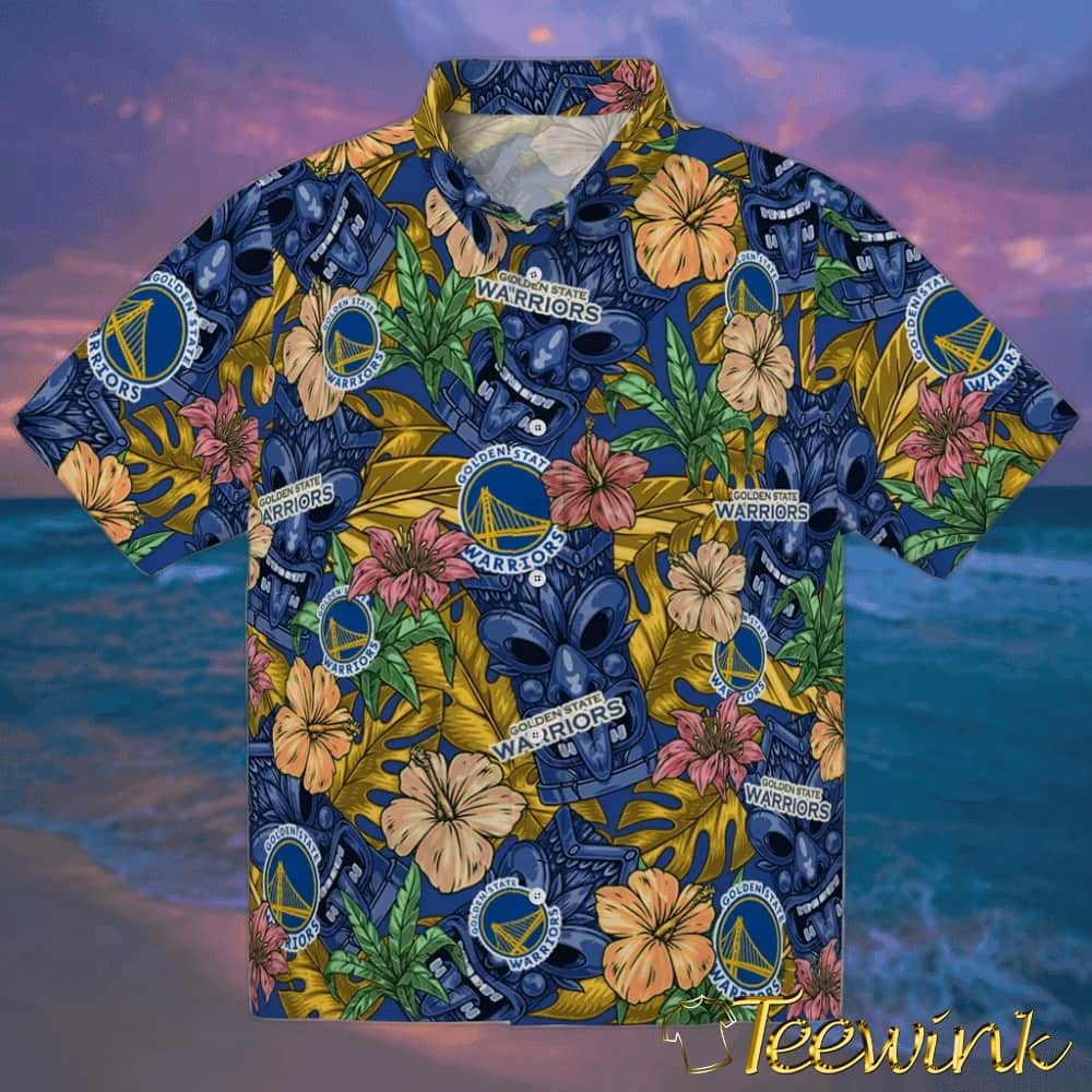 Hibiscus Tiki Jungle Golden State Warriors Hawaiian Shirt