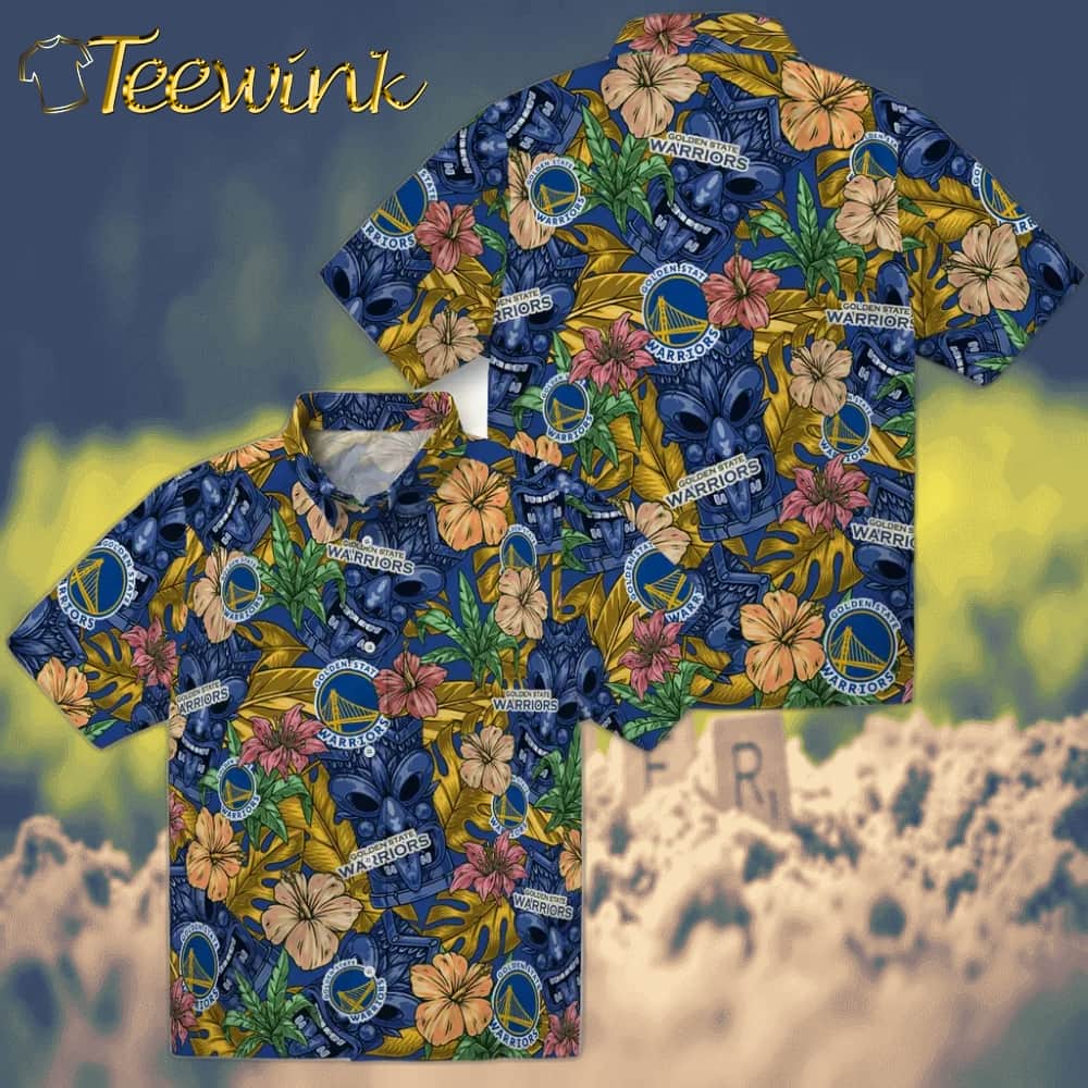 Hibiscus Tiki Jungle Golden State Warriors Hawaiian Shirt image 3 Hibiscus Tiki Jungle Golden State Warriors Hawaiian Shirt image 3