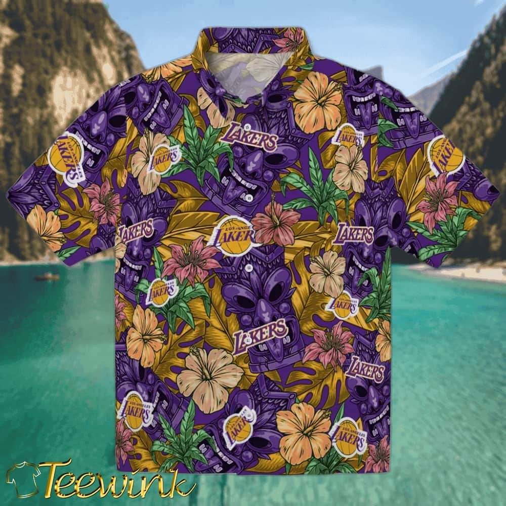 Hibiscus Tiki Jungle Los Angeles Lakers Hawaiian Shirt