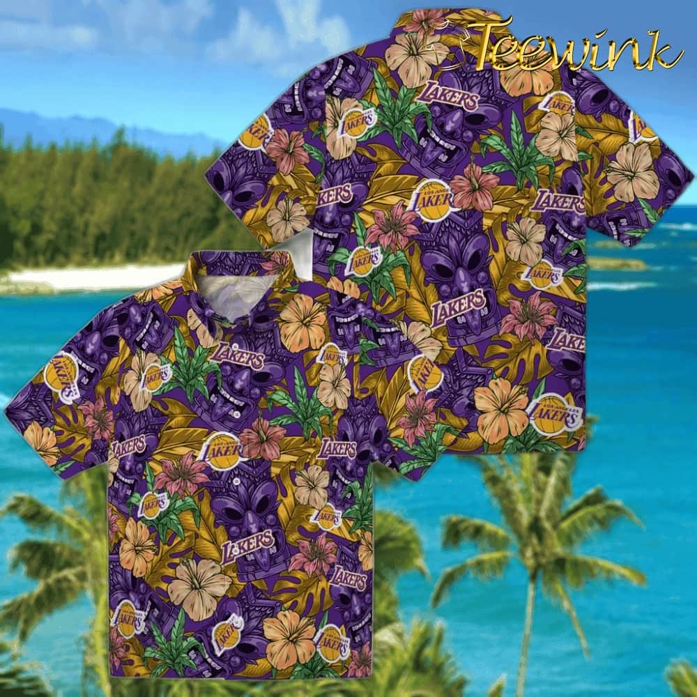 Hibiscus Tiki Jungle Los Angeles Lakers Hawaiian Shirt image 3 Hibiscus Tiki Jungle Los Angeles Lakers Hawaiian Shirt image 3