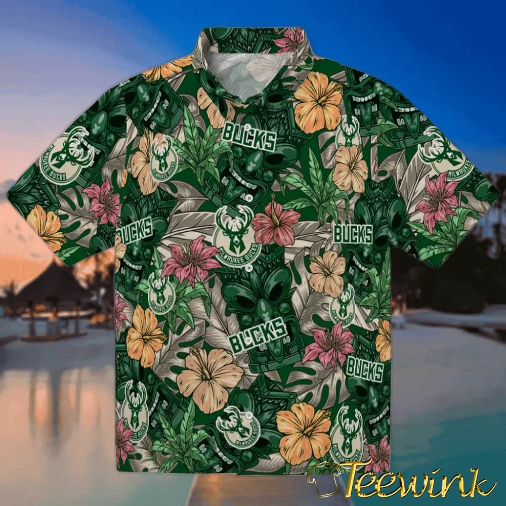 Hibiscus Tiki Jungle Milwaukee Bucks Hawaiian Shirt