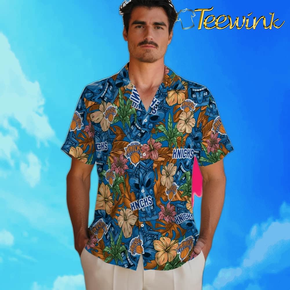 Hibiscus Tiki Jungle New York Knicks Hawaiian Shirt image 2 Hibiscus Tiki Jungle New York Knicks Hawaiian Shirt image 2