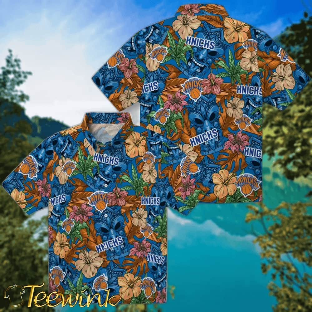 Hibiscus Tiki Jungle New York Knicks Hawaiian Shirt image 3 Hibiscus Tiki Jungle New York Knicks Hawaiian Shirt image 3