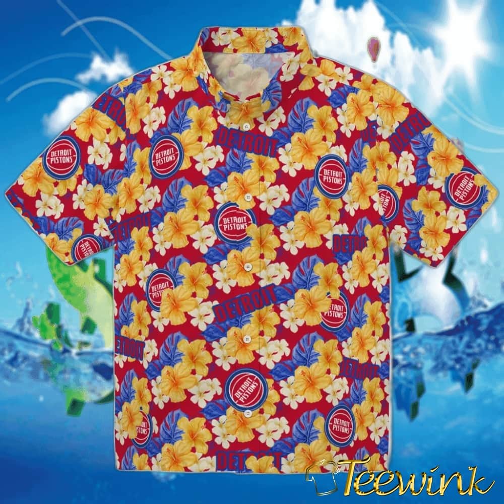 Hibiscus Tropics Detroit Pistons Hawaiian Shirt
