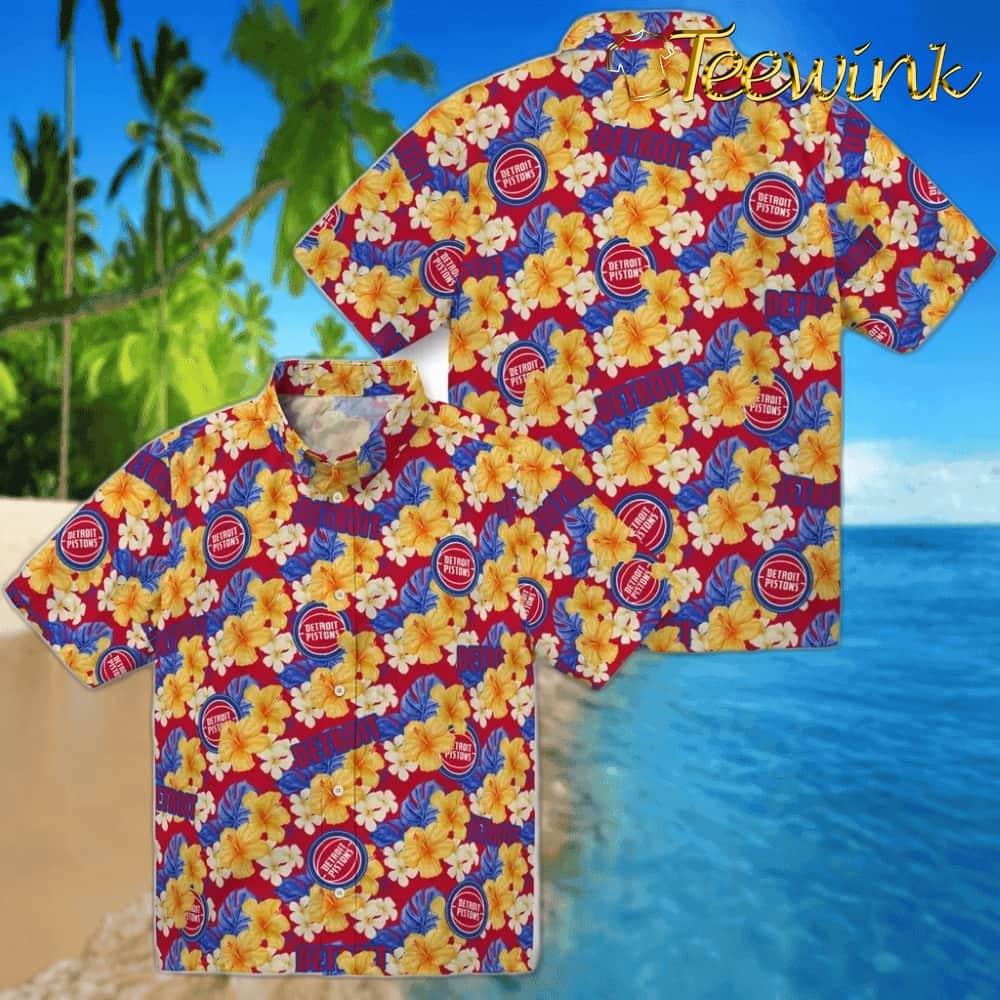Hibiscus Tropics Detroit Pistons Hawaiian Shirt image 3 Hibiscus Tropics Detroit Pistons Hawaiian Shirt image 3