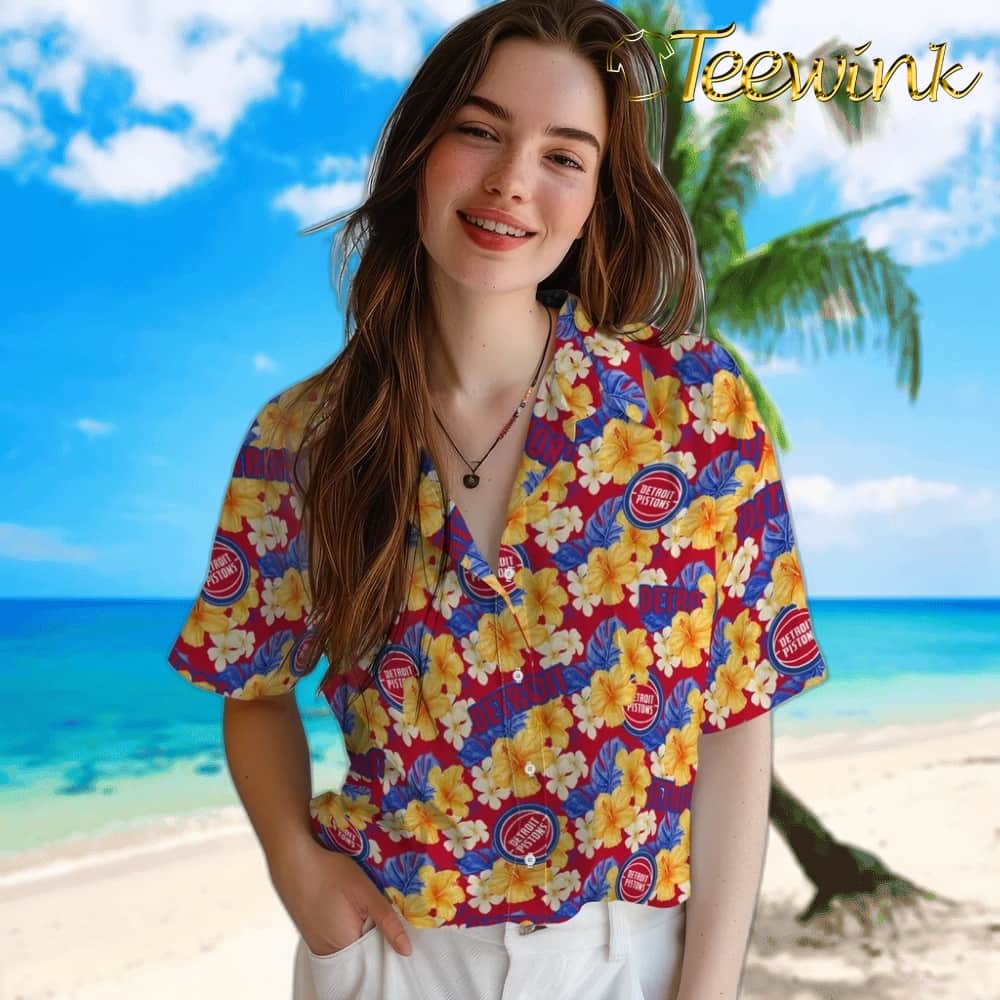 Hibiscus Tropics Detroit Pistons Hawaiian Shirt image 4 Hibiscus Tropics Detroit Pistons Hawaiian Shirt image 4
