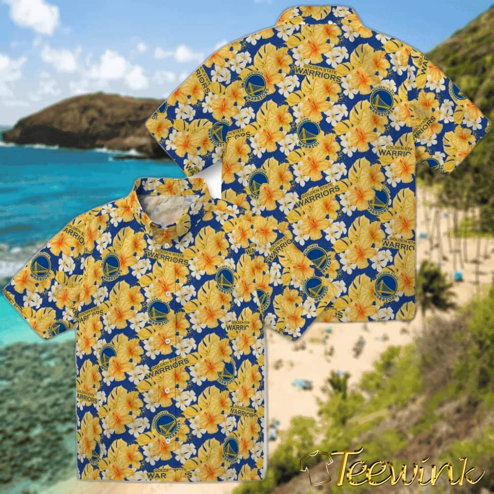 Hibiscus Tropics Golden State Warriors Hawaiian Shirt image 3 Hibiscus Tropics Golden State Warriors Hawaiian Shirt image 3