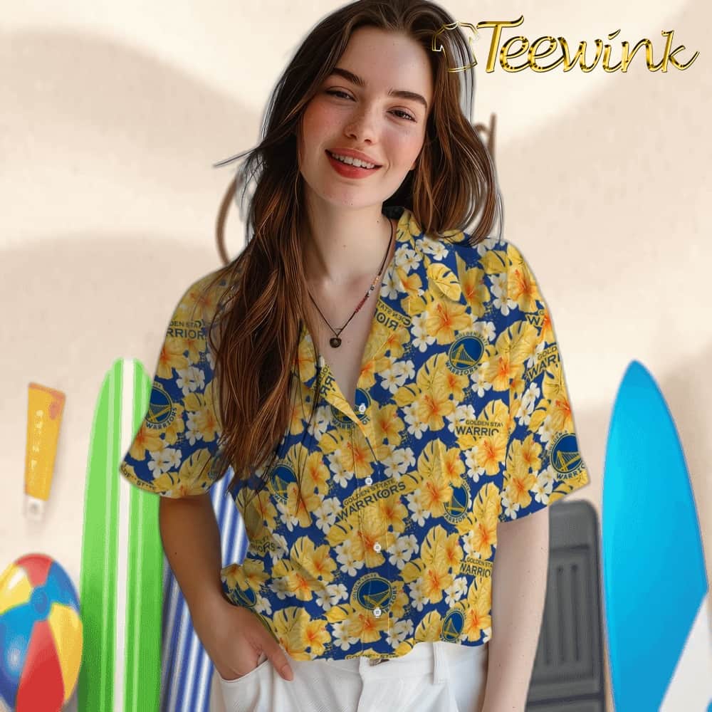 Hibiscus Tropics Golden State Warriors Hawaiian Shirt image 4 Hibiscus Tropics Golden State Warriors Hawaiian Shirt image 4